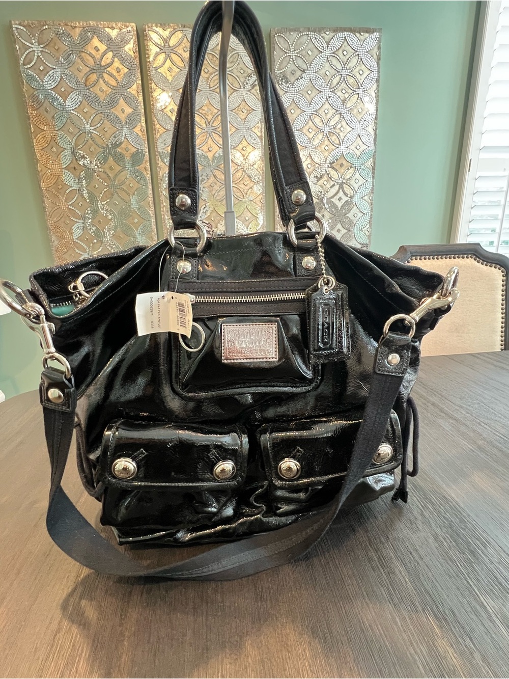 NWT Coach Poppy Glossy Crinkle Patent Leather Shoulder Bag 13869